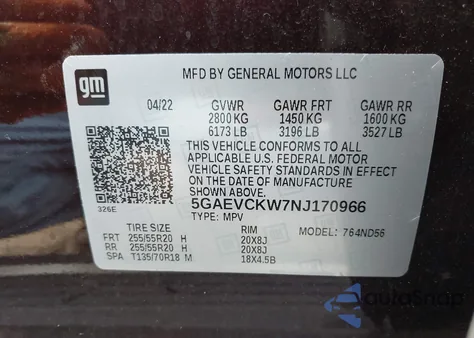 2022 Buick Enclave Awd Avenir from USA, damaged, VIN 5GAEVCKW7NJ170966